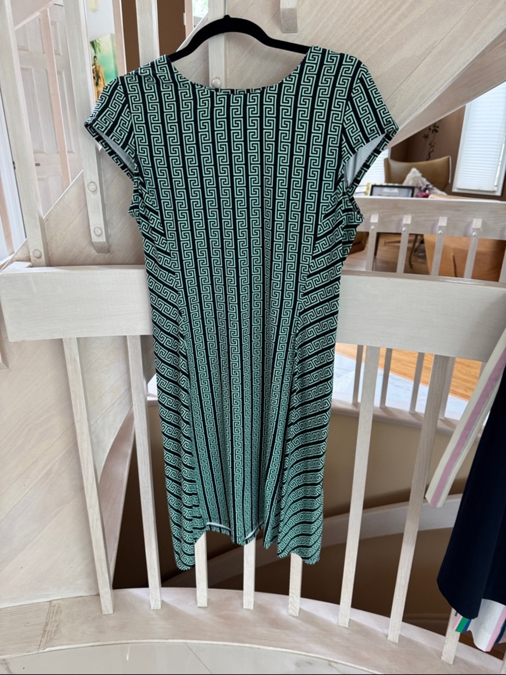 J. McLaughlin Mint and Black Geometric  Dress (to Knee)